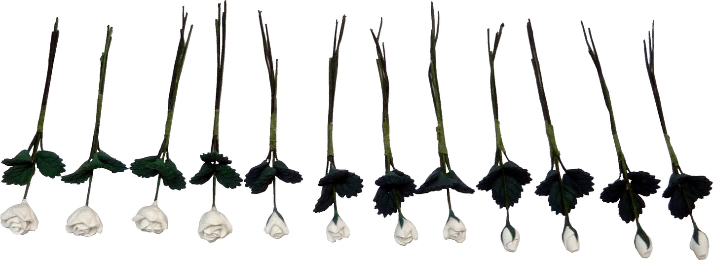 Dollhouse White Roses Long Stem Loose Bouquet One Dozen 1:12 Scale Miniature