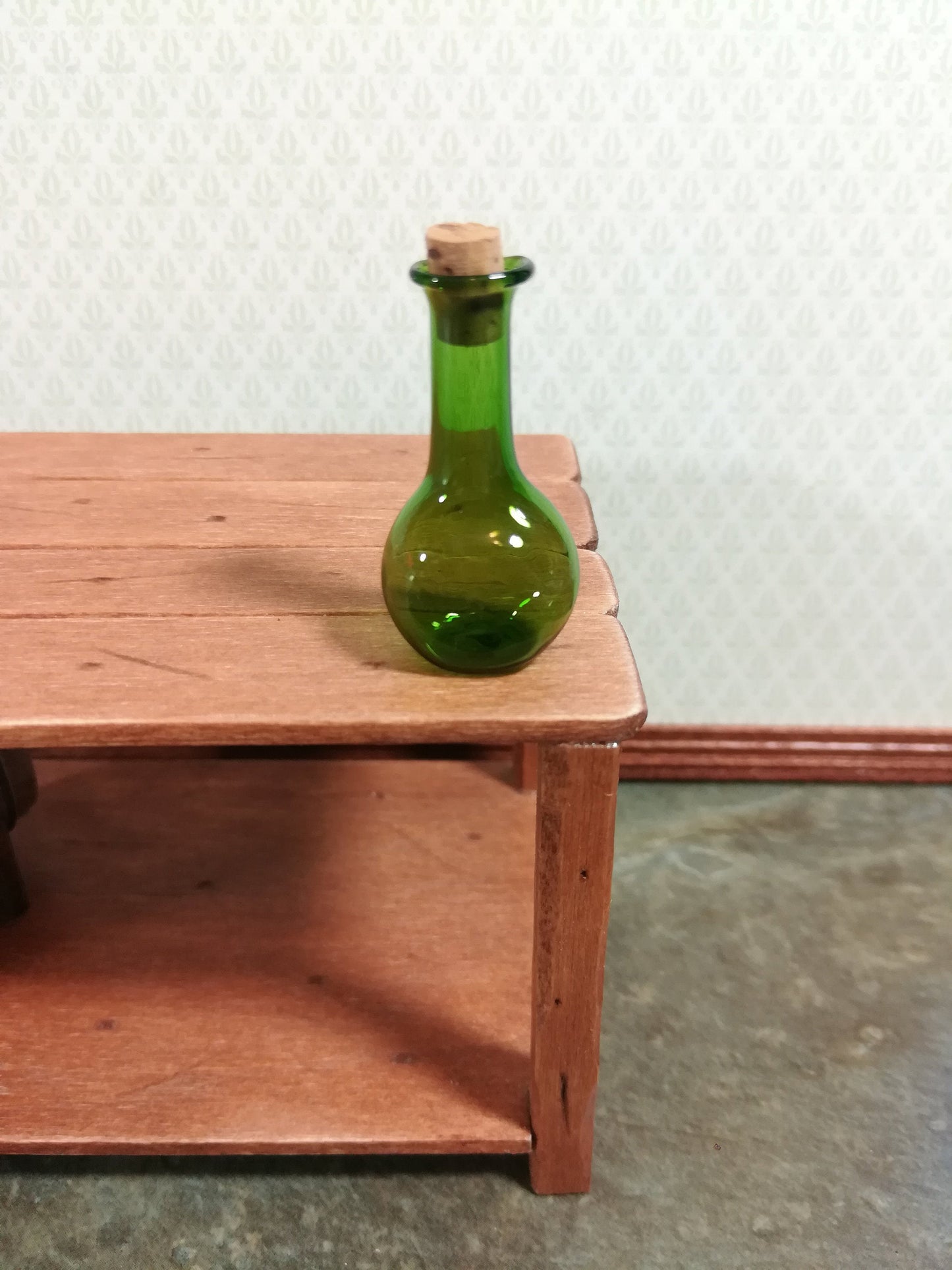Dollhouse Miniature Glass Bottle Wine Decanter Large Green Corked 1:12 Scale