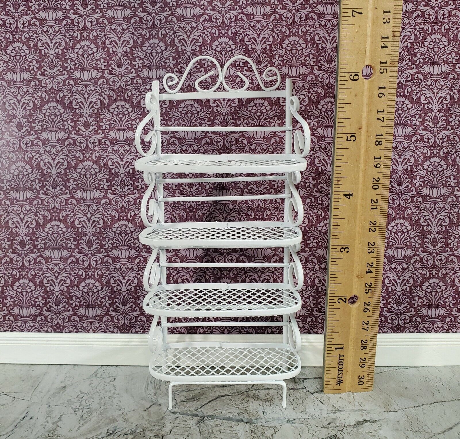Dollhouse Baker's Rack with 4 Shelves White Metal 1:12 Scale Miniature Kitchen