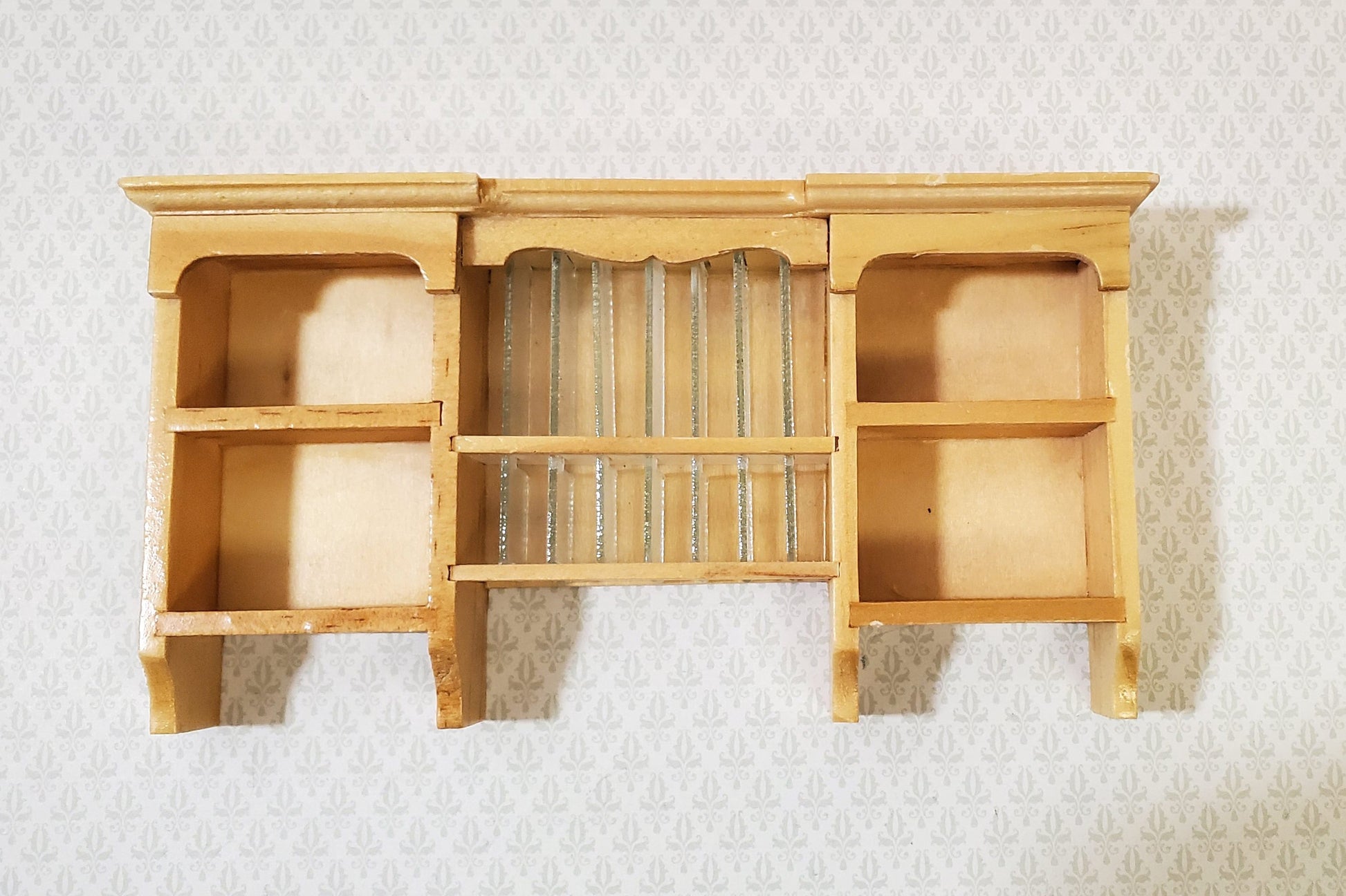 Dollhouse Hanging Shelf with Plate Rack Kitchen Light Oak Finish 1:12 Scale Miniature Furniture