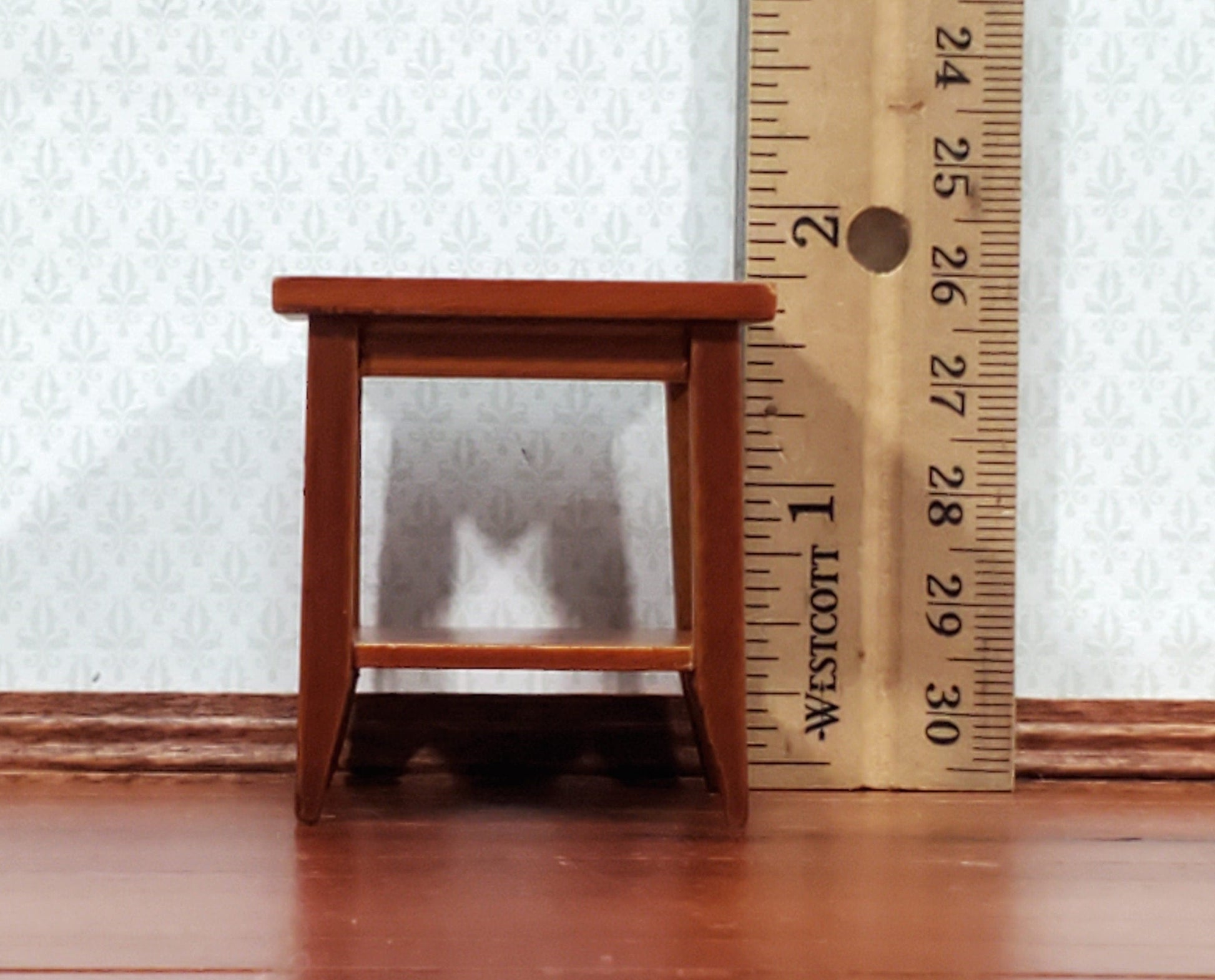 Dollhouse Side Table with Shelf Modern Style Walnut Finish 1:12 Scale Miniature Furniture