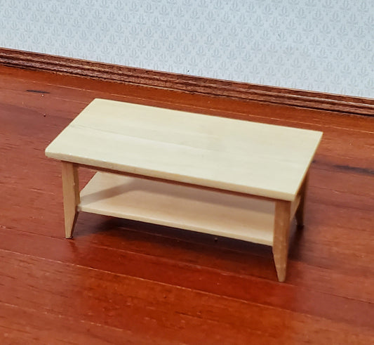 Dollhouse Modern Coffee Table with Shelf Light Oak Wood 1:12 Scale Miniature Furniture