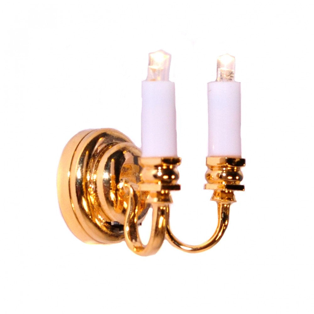 Dollhouse Battery Light Double Candle Wall Sconce 1:12 Scale Miniature