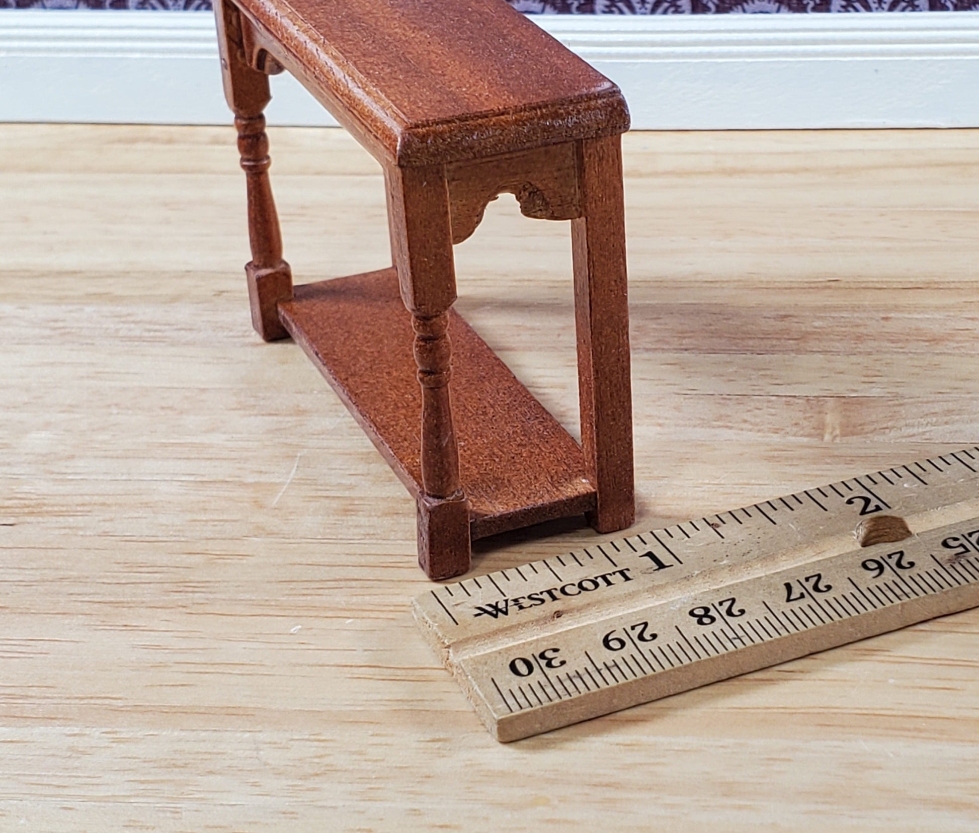 Dollhouse Small Side Table Walnut with Lower Shelf 1:12 Scale Miniature