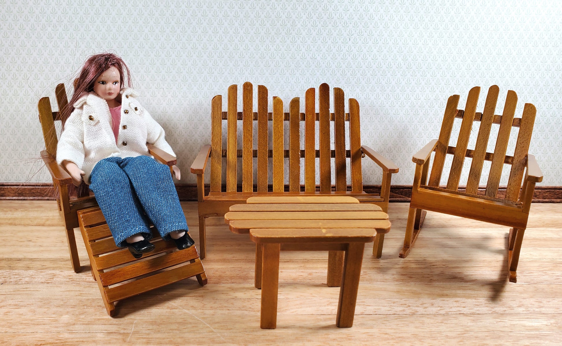 Dollhouse Adirondack Set Chair Rocker Table ++ 1:12 Scale Miniature Furniture