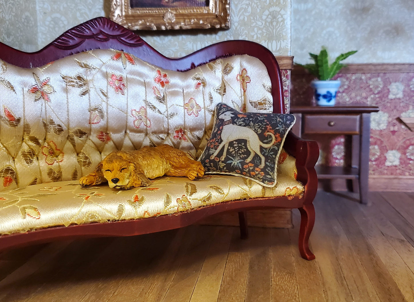 Dollhouse Dog English Cocker Spaniel Sleeping Brown 1:12 Scale Miniature Animal