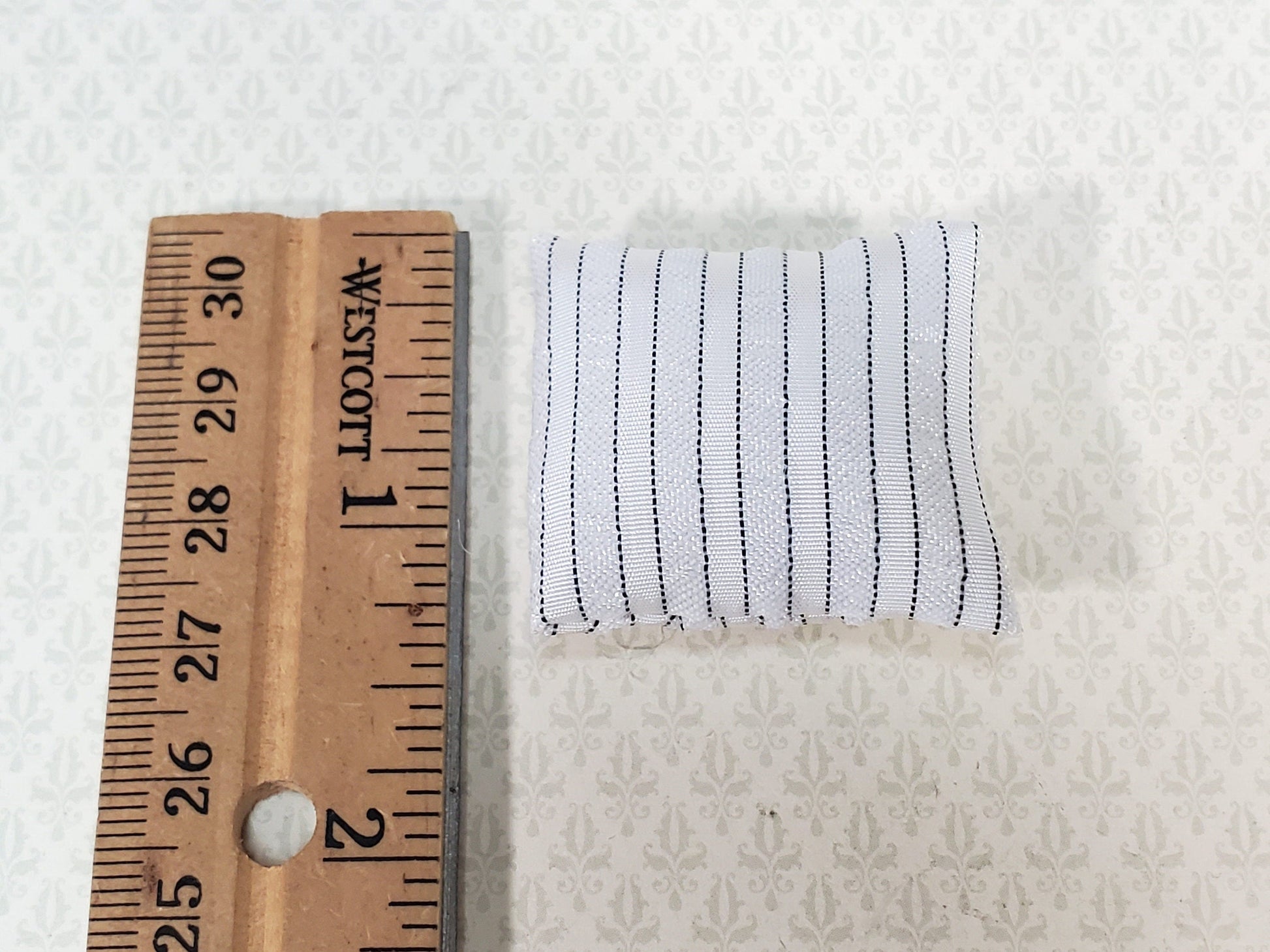 Dollhouse Pillow Striped White Silver Black Handmade 1:12 Scale Miniature 1 1/2"