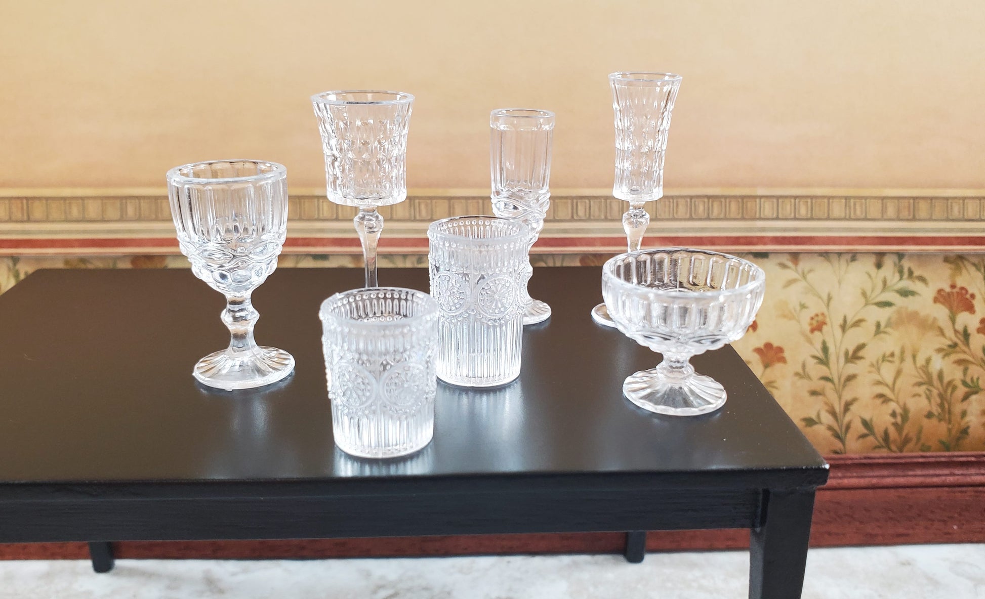 Dollhouse Wine Glasses Vases Bowls Tableware Clear Plastic 1:6 Playscale Size