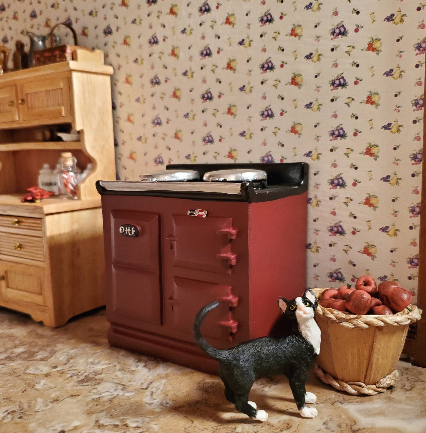 Dollhouse AGA Style Cooker Stove Oven Maroon 1:12 Scale Miniature Kitchen