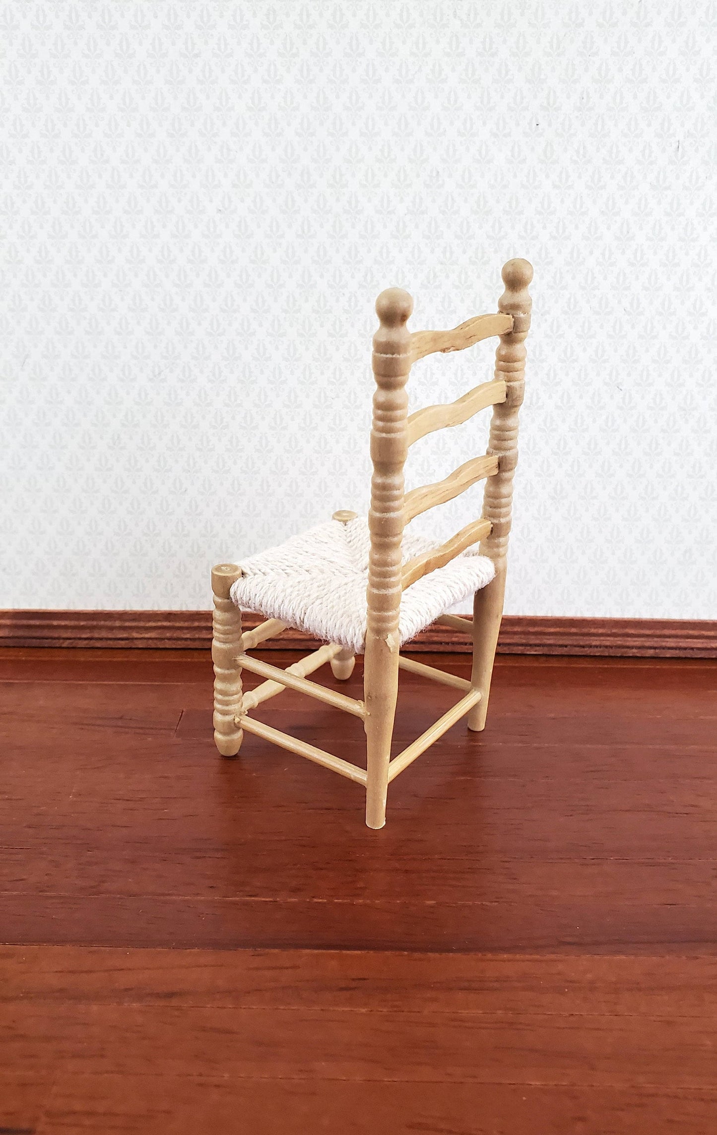 Dollhouse Ladderback Chair Turned Legs Rush Seat Light Oak Finish 1:12 Scale Miniature Furniture