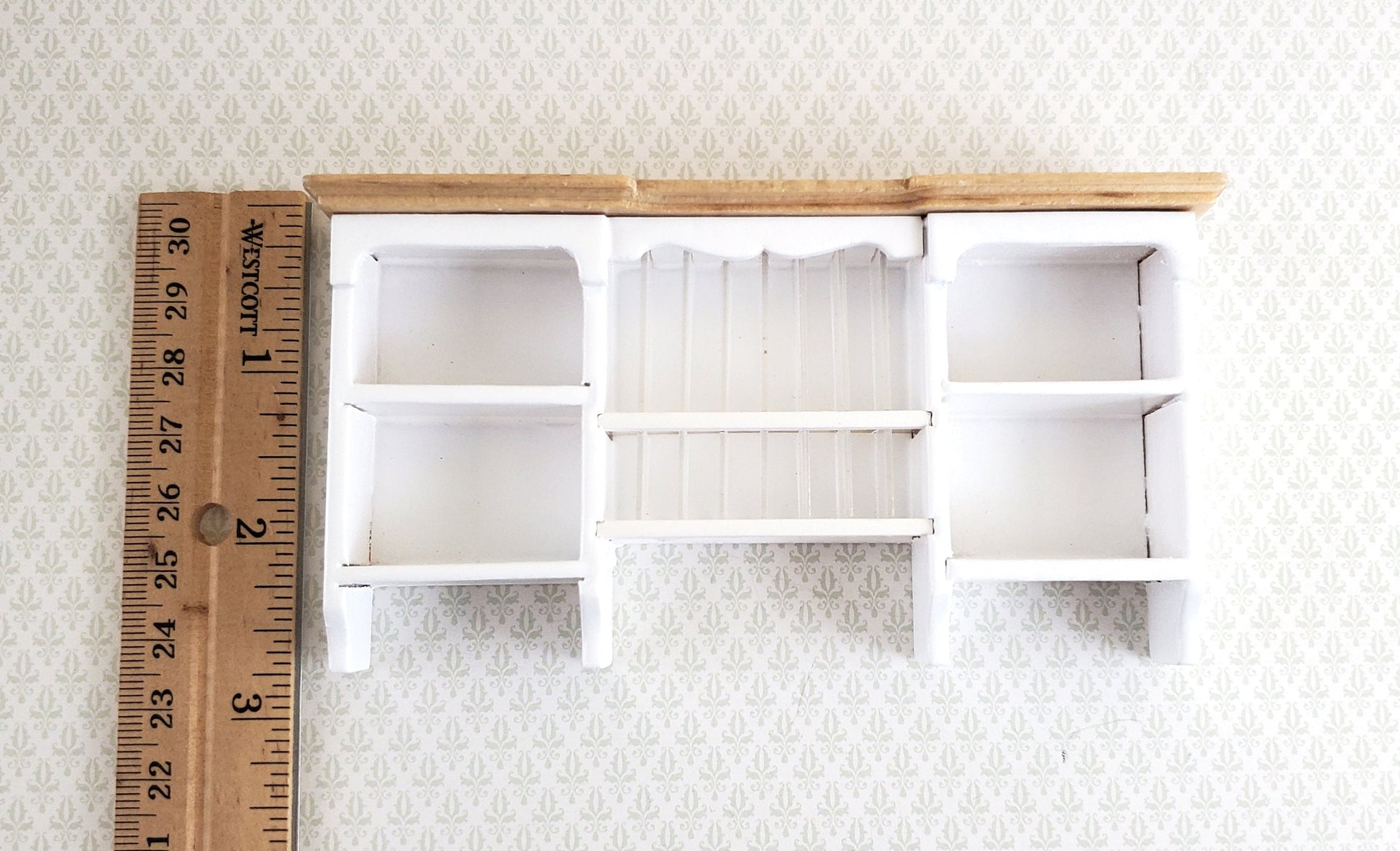 Dollhouse Hanging Shelf with Plate Rack Kitchen White Wood 1:12 Scale Miniature