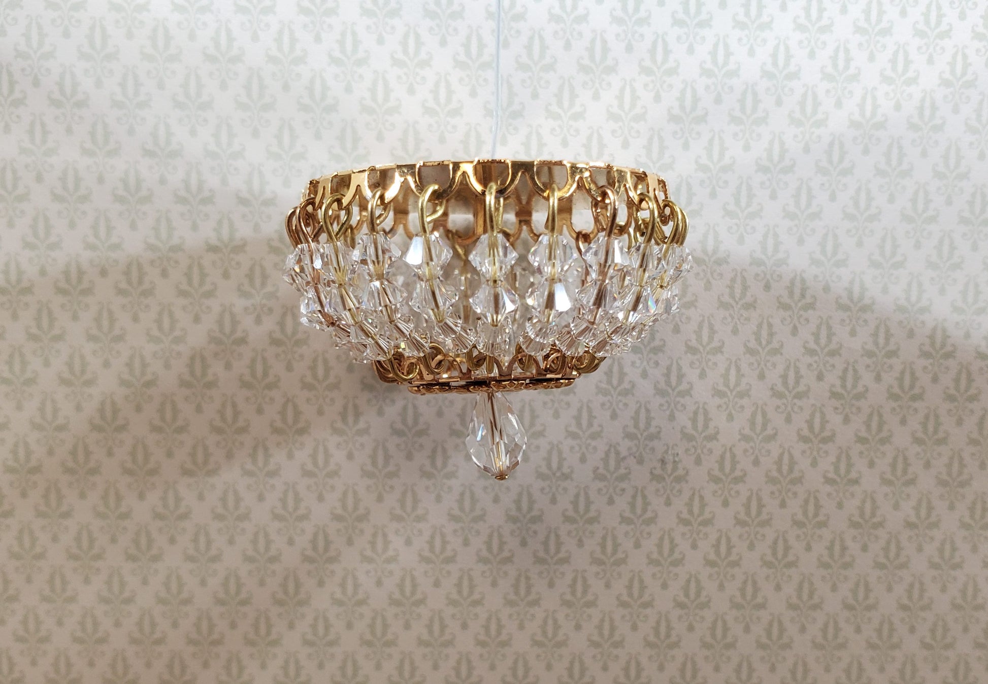 Dollhouse Crystal Ceiling Light Flush Mount Low Profile 12 Volt 1:12 Scale