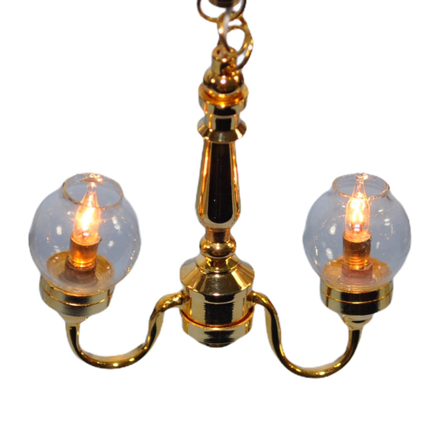 Dollhouse 2 Arm Chandelier Clear Globe Shades 12 Volt with Plug1:12 Scale Miniature