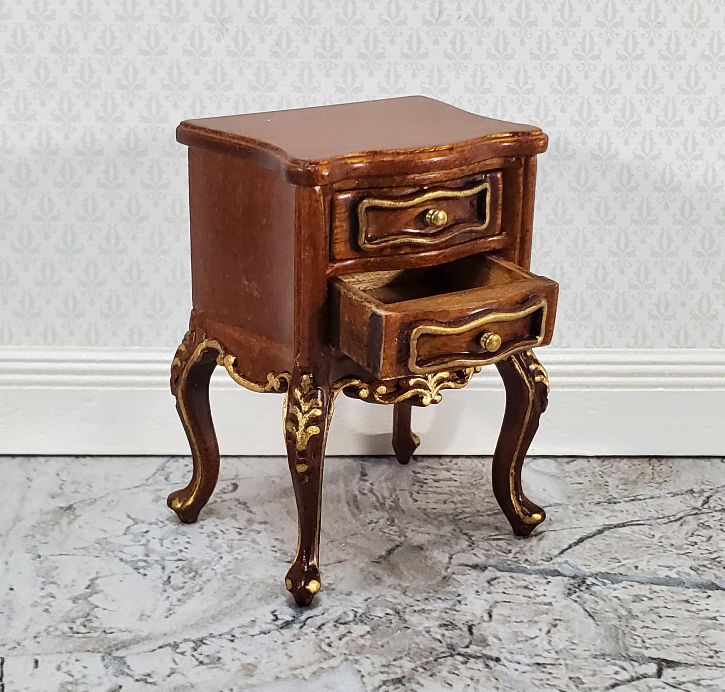 JBM Miniature Side Table or Nightstand with 2 Drawers 1:12 Scale Dollhouse Furniture
