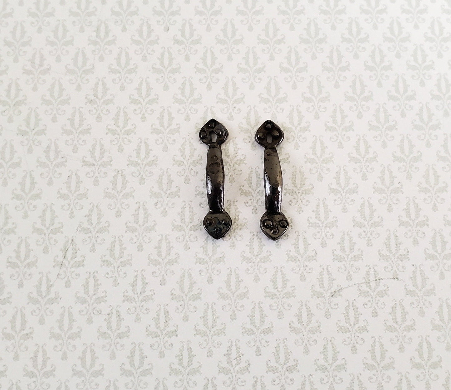 Dollhouse Miniature Door Handles with Keyhole Tudor Style x2 Black Chrome Finish 1:12 Scale