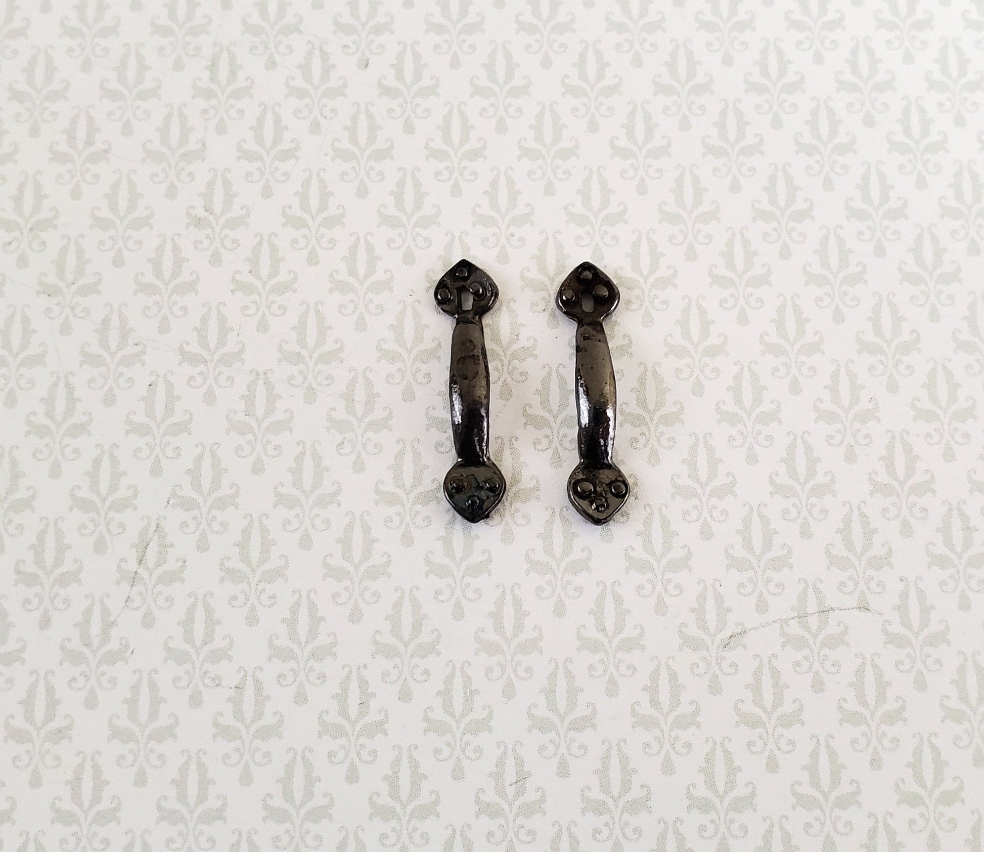 Dollhouse Miniature Door Handles with Keyhole Tudor Style x2 Black Chrome Finish 1:12 Scale
