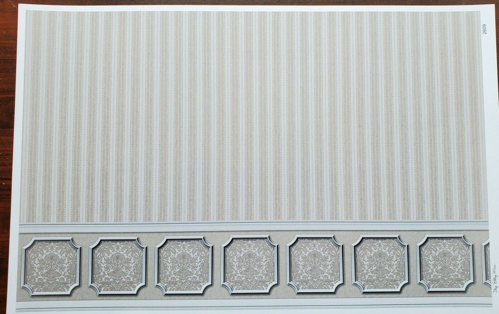Dollhouse Wallpaper Gray Silver Striped Annabelle Wainscot 1:12 Scale Itsy Bitsy