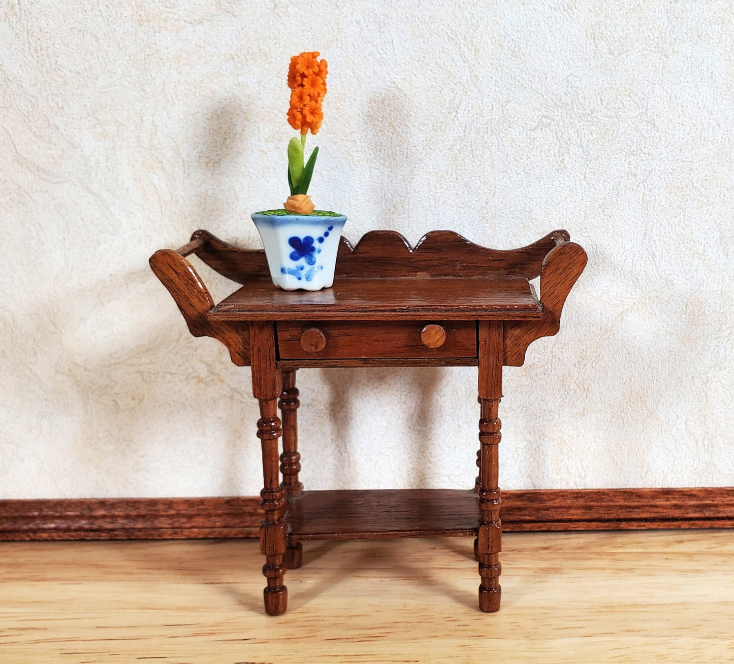 Dollhouse Potted Hyacinth Orange Flowering Plant in Ceramic Planter 1:12 Scale