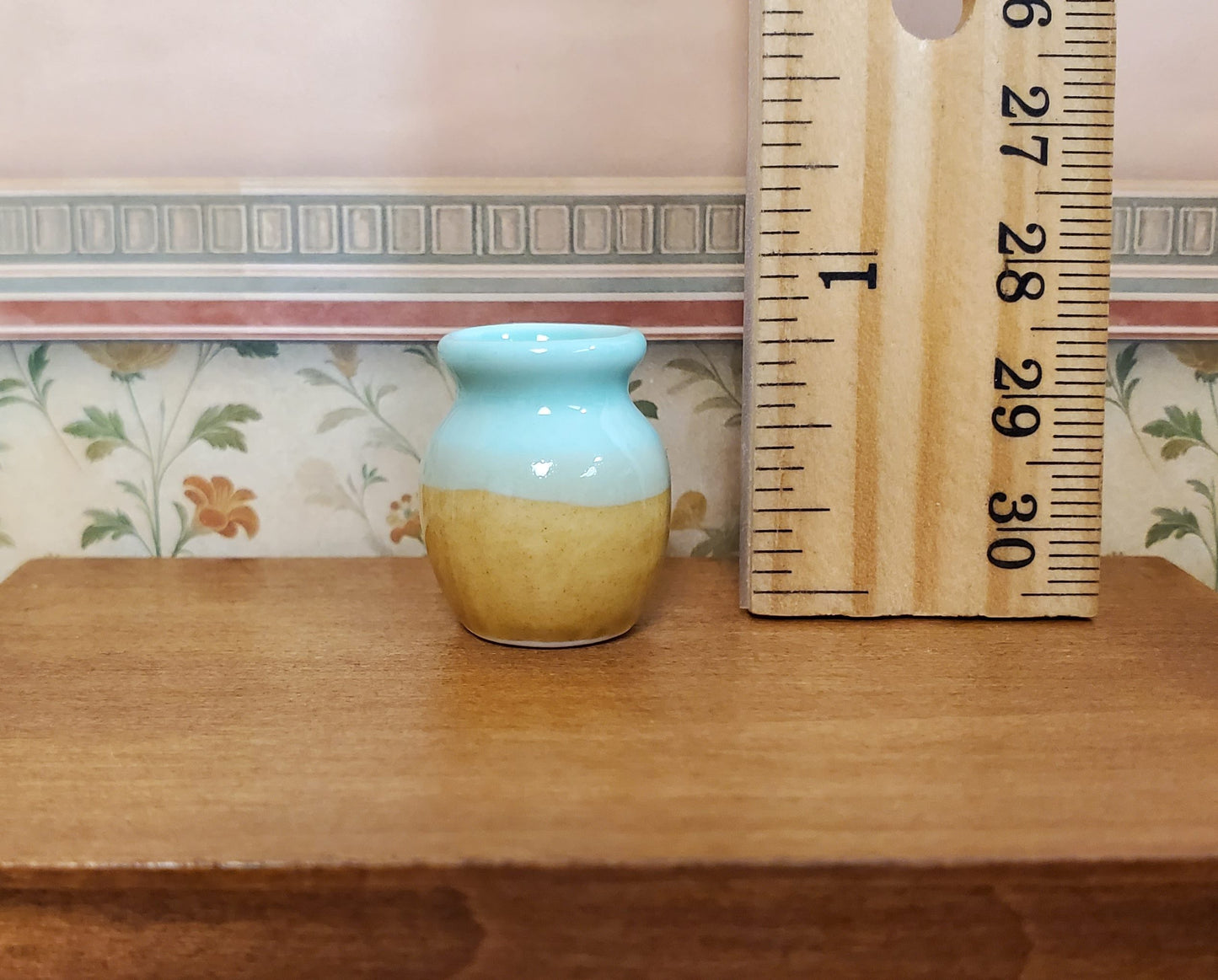Dollhouse Two Toned Ceramic Vase Sea Green & Tan 1:12 Scale Miniature