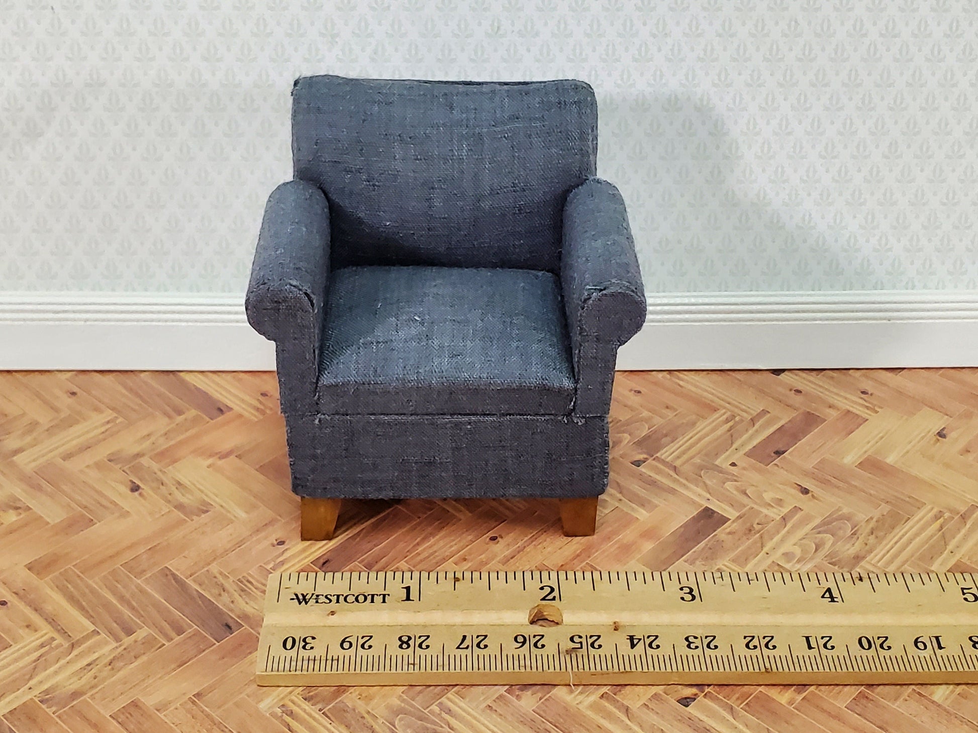 Dollhouse Compact Living Room Club Chair Dark Gray Fabric 1:12 Scale Miniature Furniture