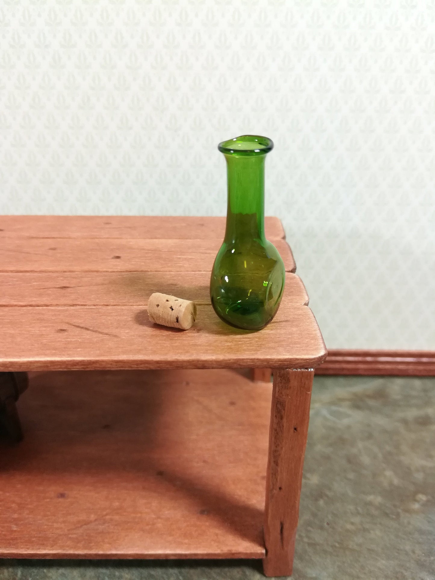 Dollhouse Miniature Glass Bottle Wine Decanter Large Green Corked 1:12 Scale