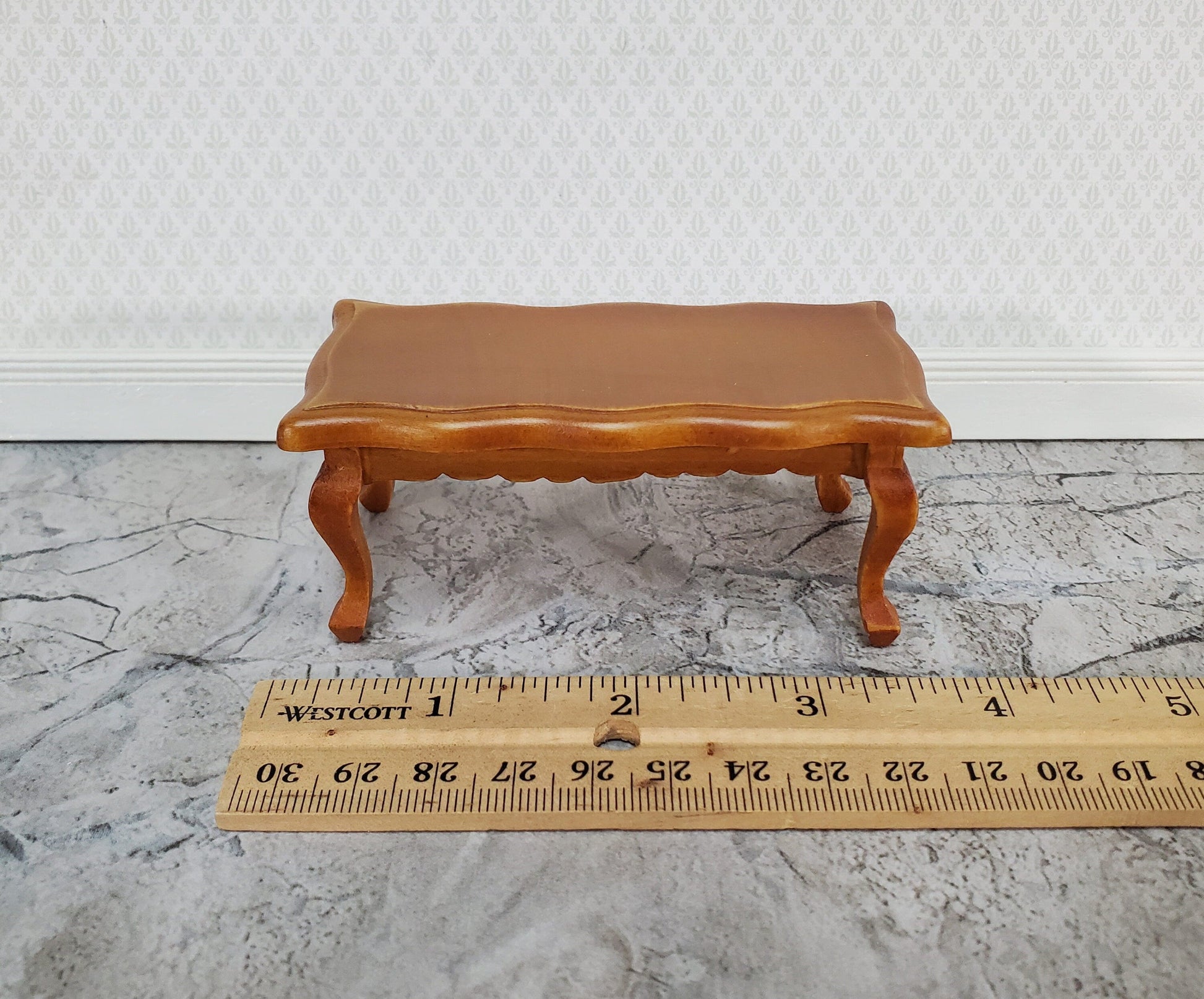 Dollhouse Coffee Table Curvy Top Rectangle Walnut Finish 1:12 Scale Miniature Furniture