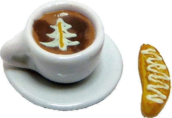 Dollhouse Cappuccino with Biscotti on a Saucer 1:12 Scale Miniature Food Drink