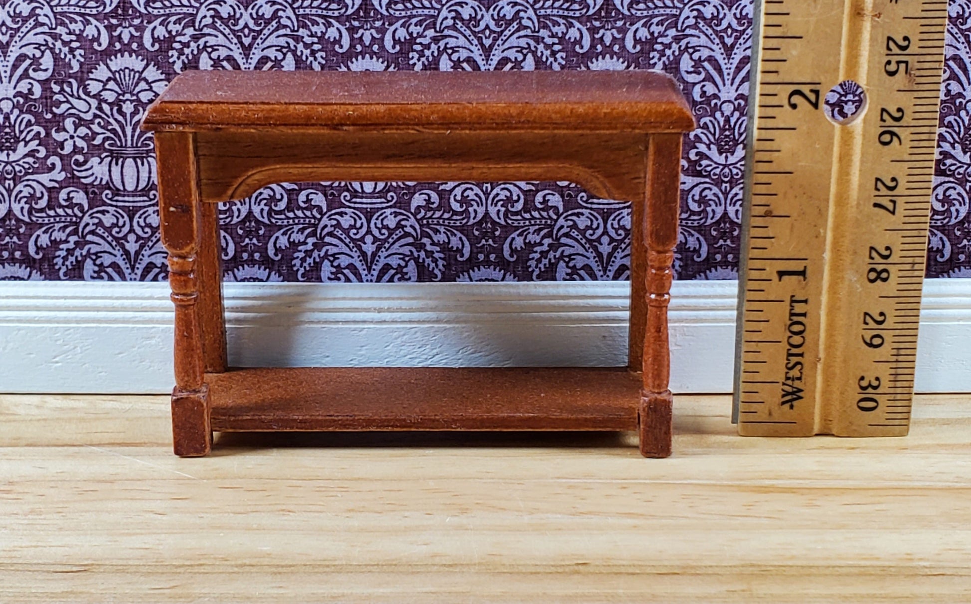 Dollhouse Small Side Table Walnut with Lower Shelf 1:12 Scale Miniature