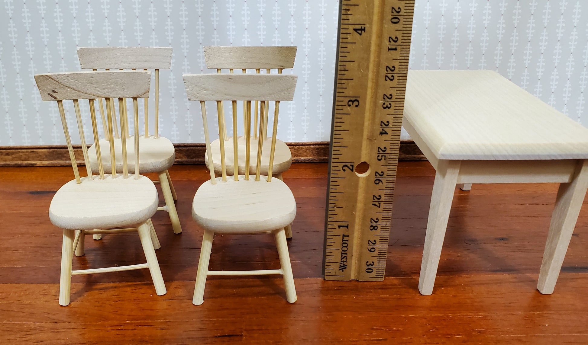 Dollhouse Kitchen Table with 4 Chairs Unpainted 1:12 Scale Miniature Furniture