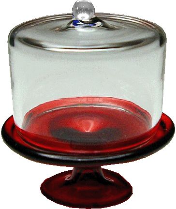 Dollhouse Red Glass Cake Plate with Clear Cover 1:12 Scale Miniature Kitchen
