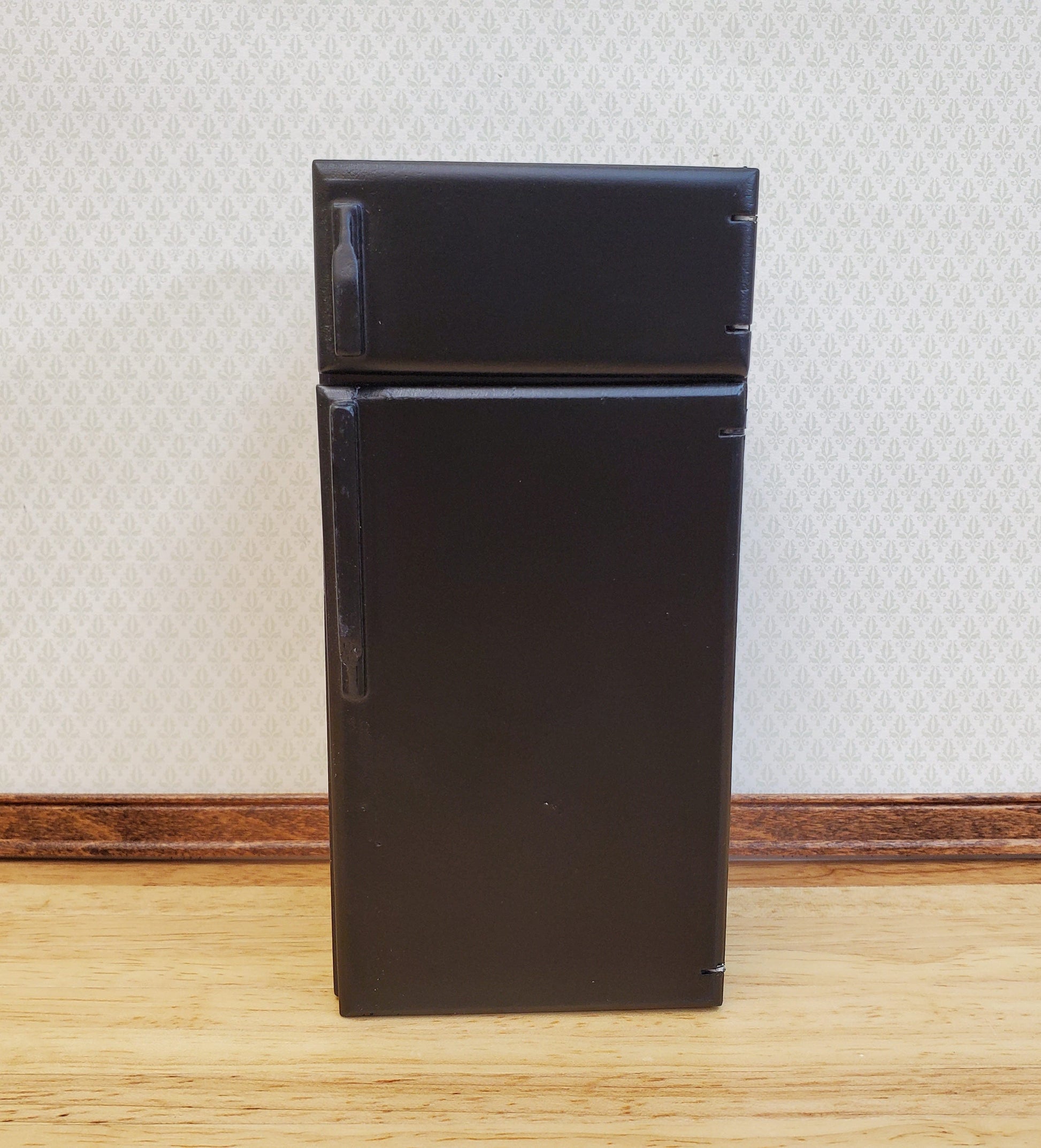 Dollhouse Fridge Modern Refrigerator Freezer Black 2 Door 1:12 Scale Miniature