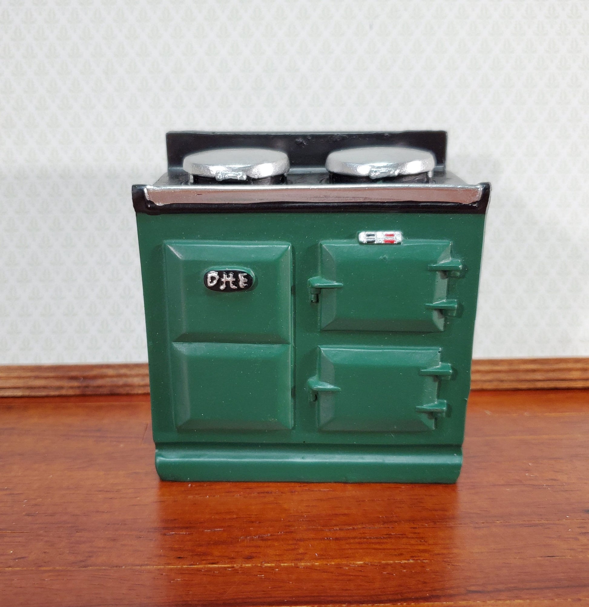 Dollhouse AGA Style Cooker Stove Oven Green 1:12 Scale Miniature Kitchen