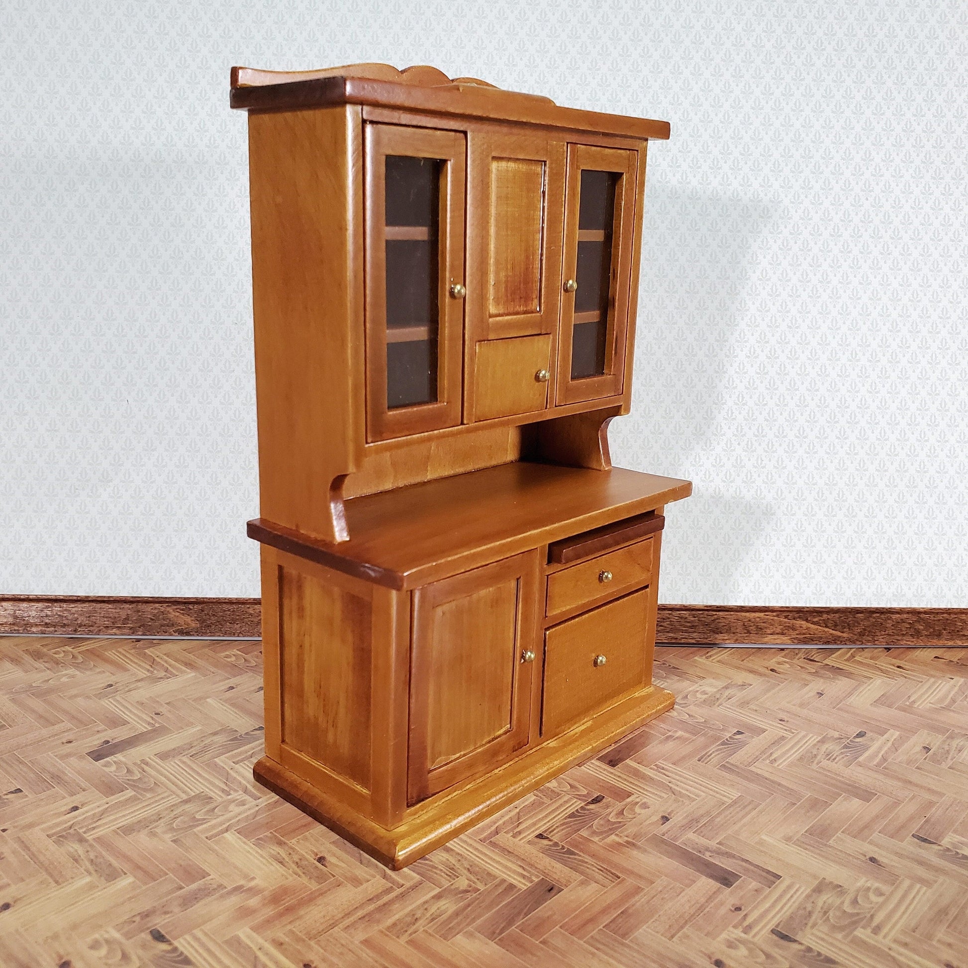 Dollhouse Kitchen Cabinet w/ Flour Bin 1:12 Scale Miniature Furniture Walnut Finish