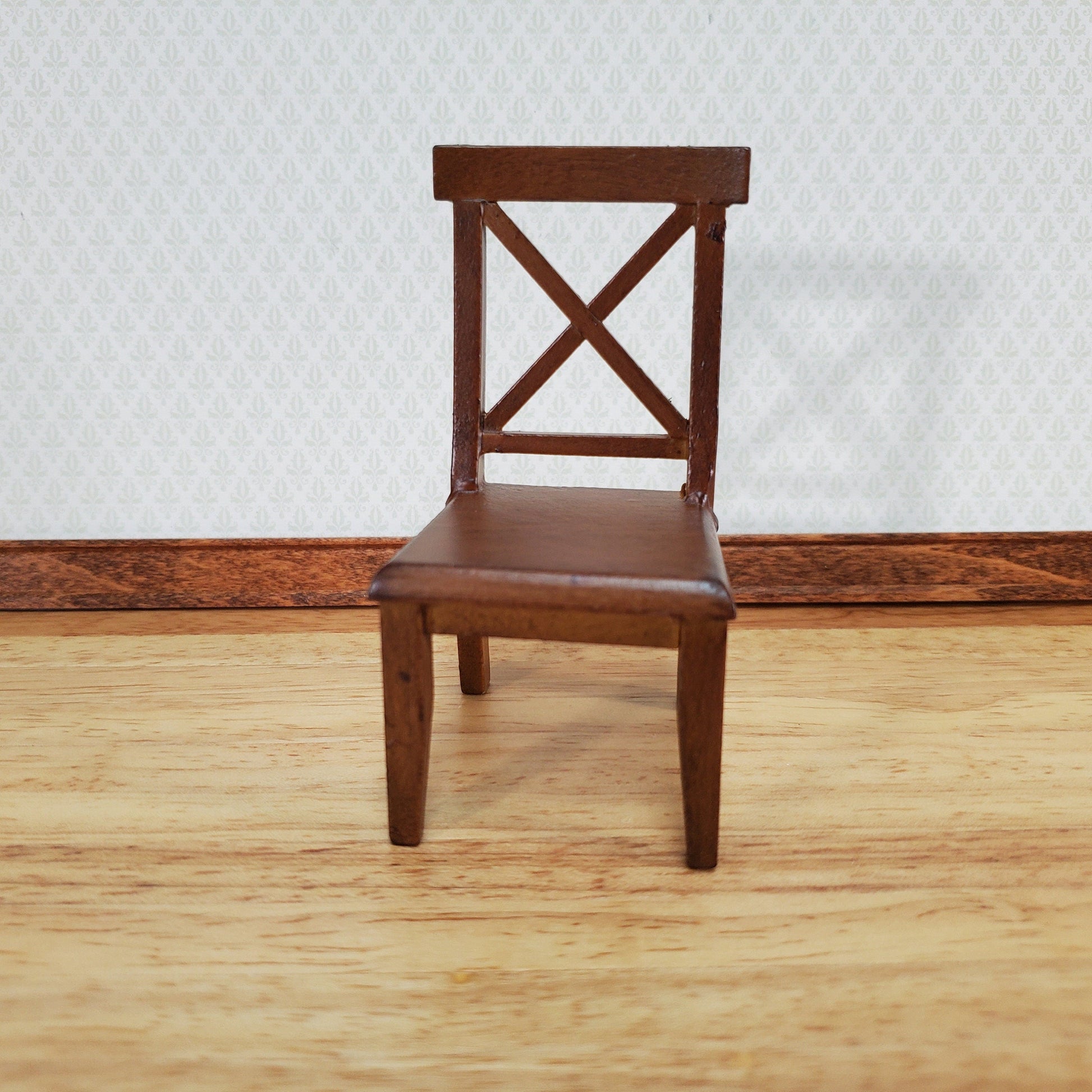 Dollhouse Chair Kitchen Dining Cross Buck Walnut Finish Wood 1:12 Scale Miniature Furniture