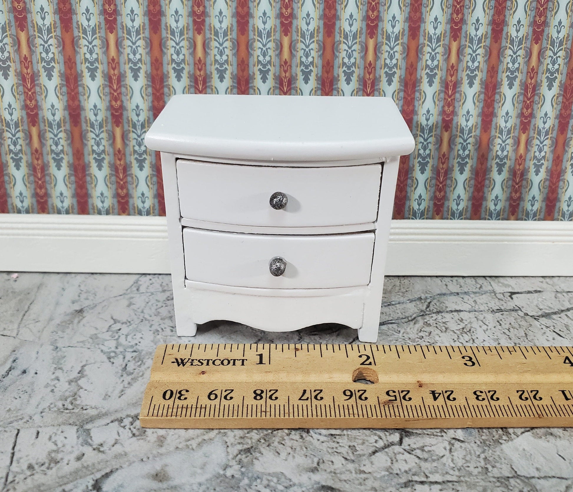 Dollhouse Side Table or Nightstand with 2 Drawers White 1:12 Scale Miniature Furniture
