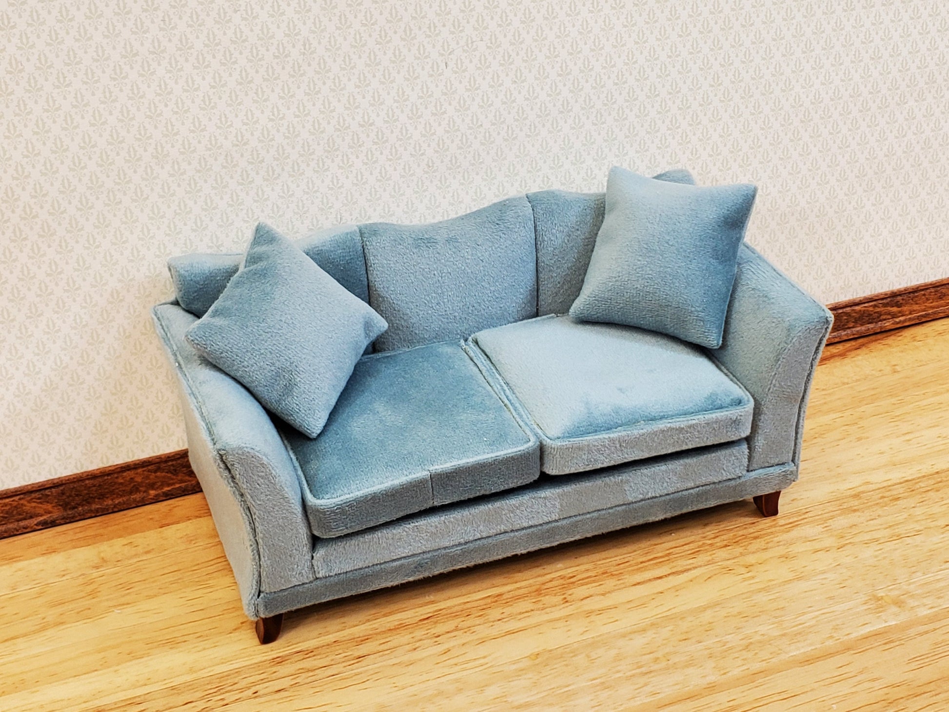Dollhouse Sofa Couch Gray/Blue Modern Style 1:12 Scale Miniature Furniture
