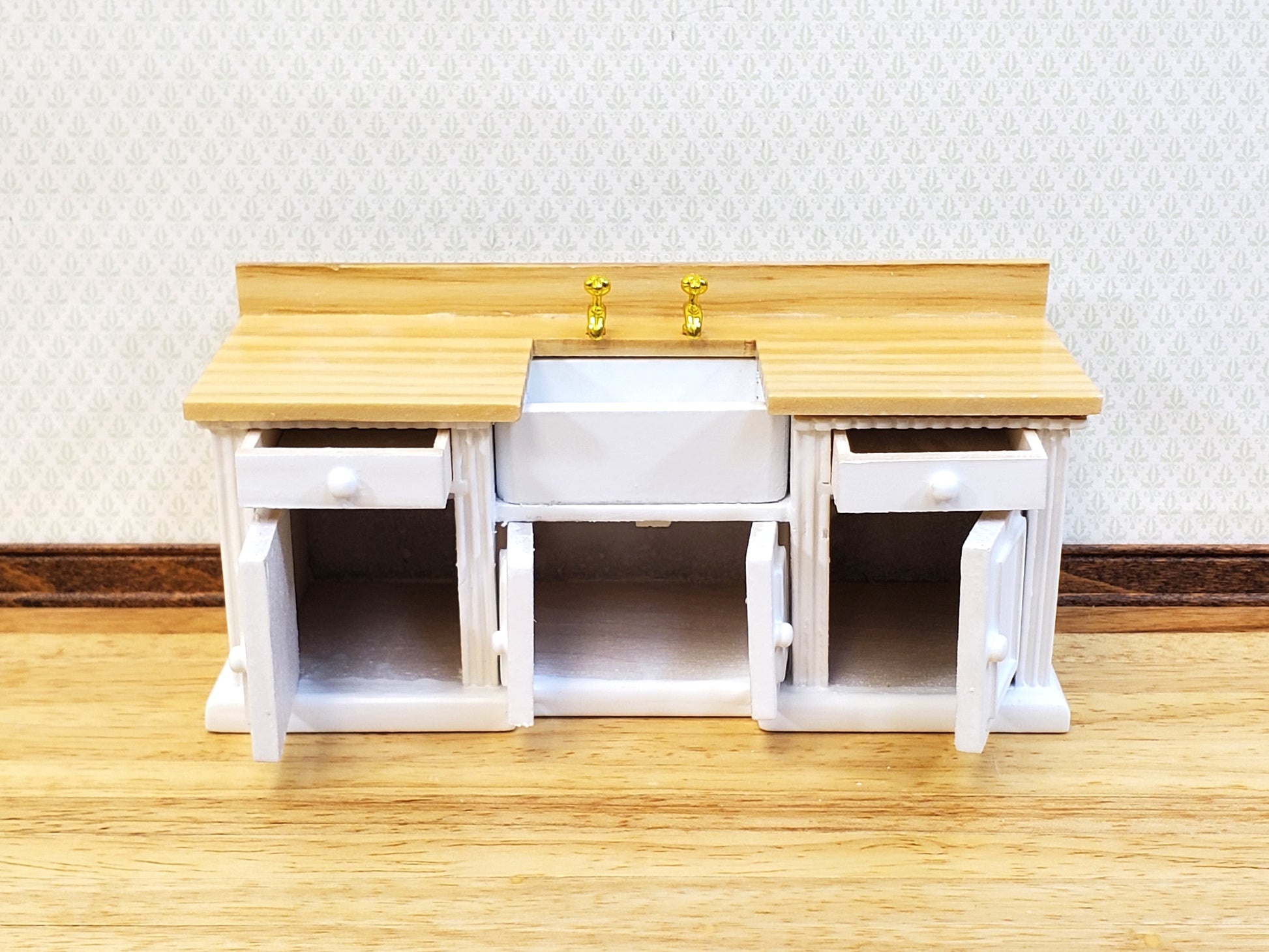 Dollhouse Kitchen Sink Cabinet 1:12 Scale Miniature in White Farmhouse Style