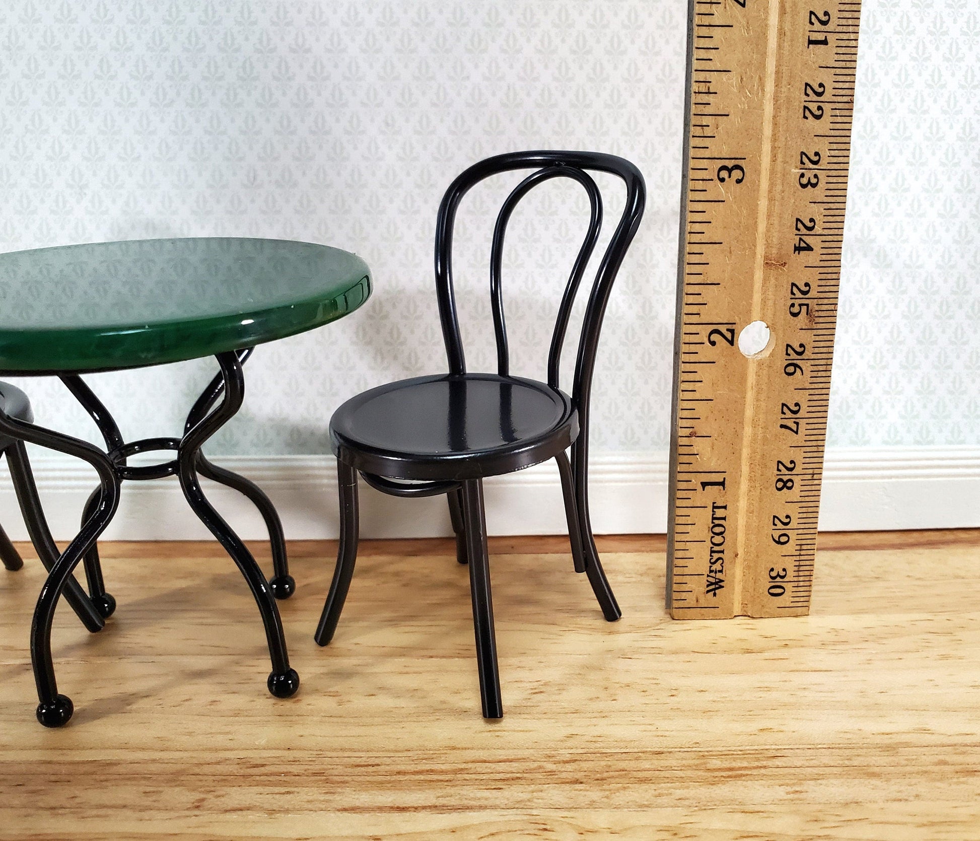 Dollhouse Patio Table Set Metal Green Marble Top 1:12 Scale Miniature Bistro