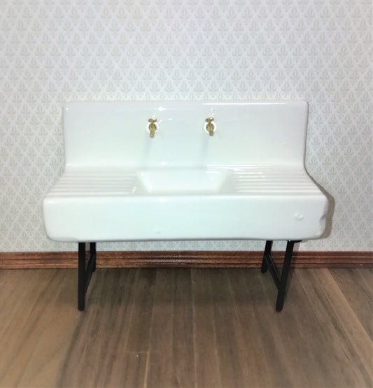 Dollhouse Miniature Sink White Ceramic Kitchen or Utility Room 1:12 Scale