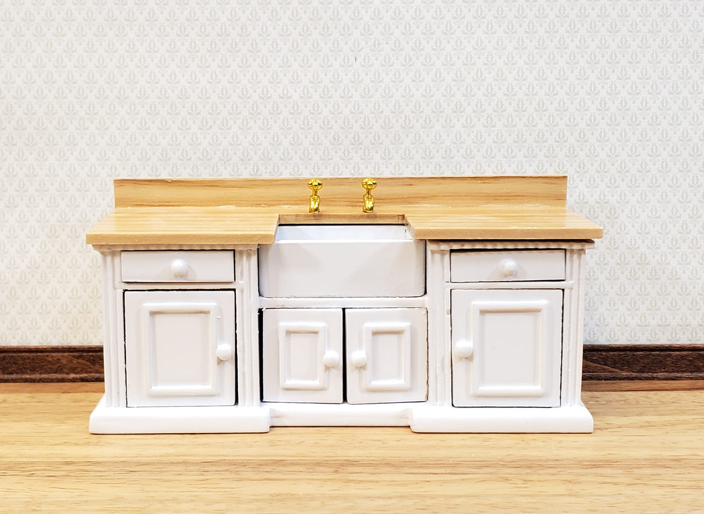 Dollhouse Kitchen Sink Cabinet 1:12 Scale Miniature in White Farmhouse Style