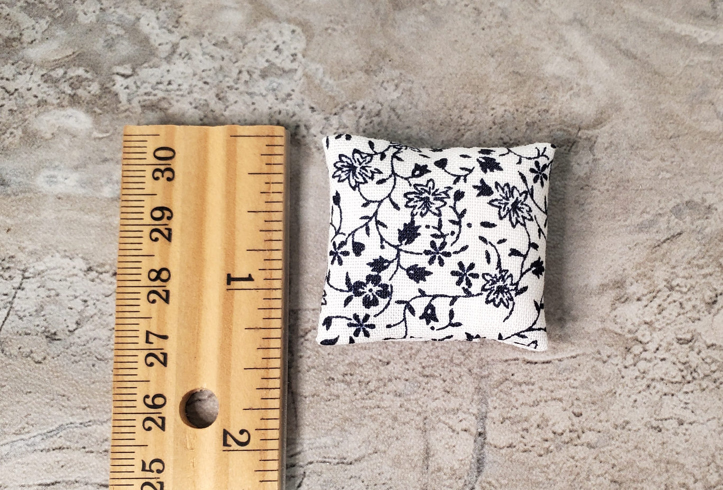 Dollhouse Miniature Pillow Navy Blue Vines Flowers Handmade 1:12 Scale 1 1/2"