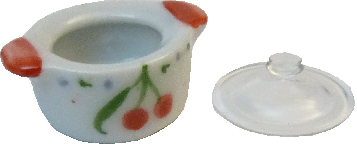 Dollhouse Stock Soup or Bean Pot with Lid Cherry Design 1:12 Scale Miniature