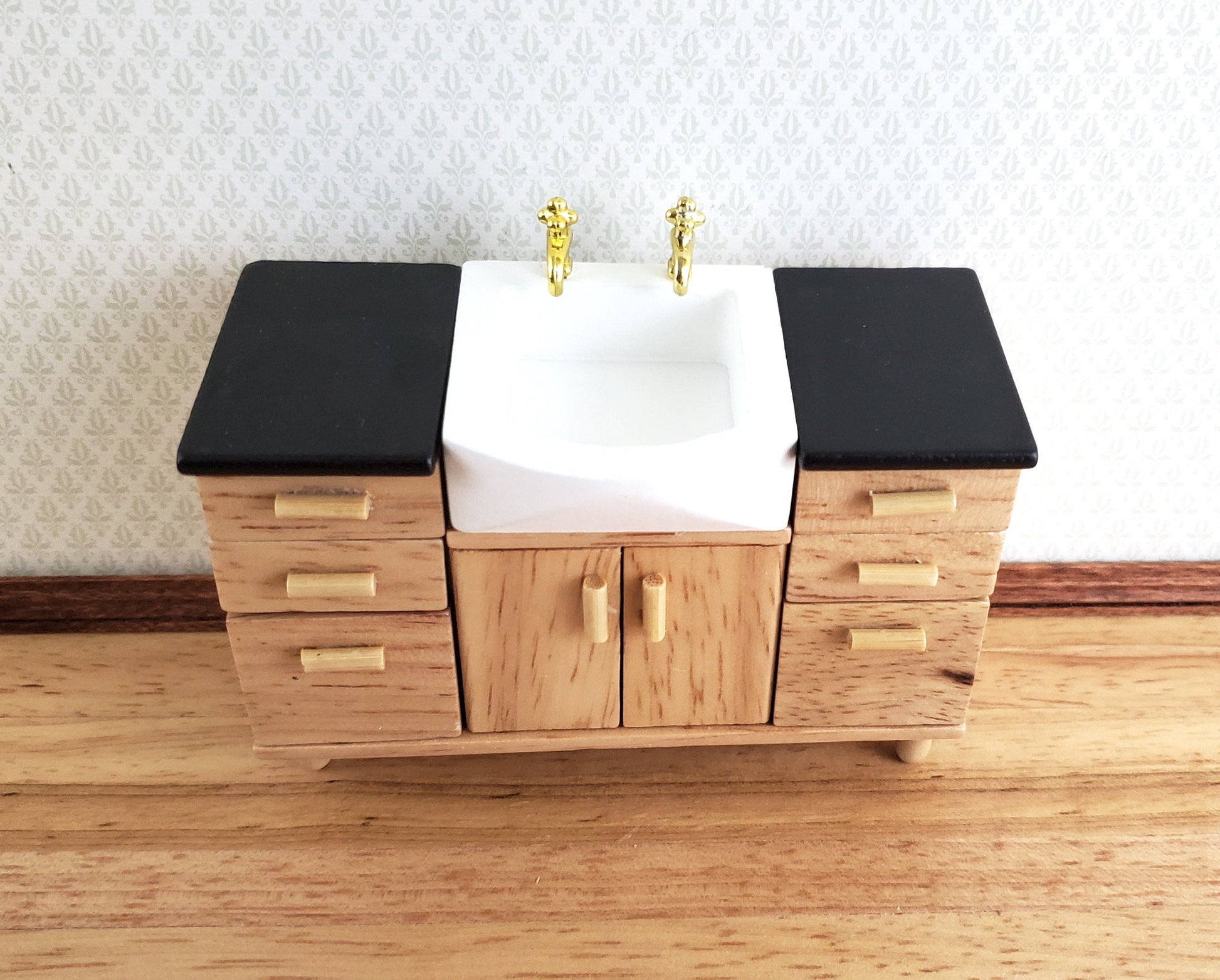 Dollhouse Modern Kitchen or Bathroom Sink Cabinet Light Oak 1:12 Scale Miniature Furniture
