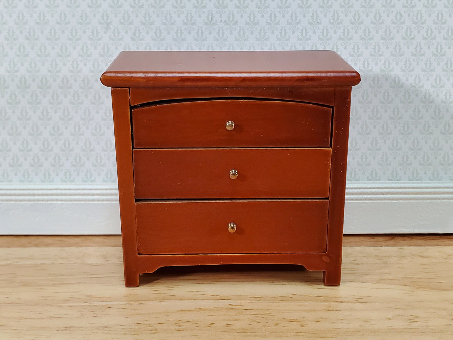 Dollhouse Modern Night Stand Dresser 3 Drawer Walnut Finish 1:12 Scale Miniature Furniture