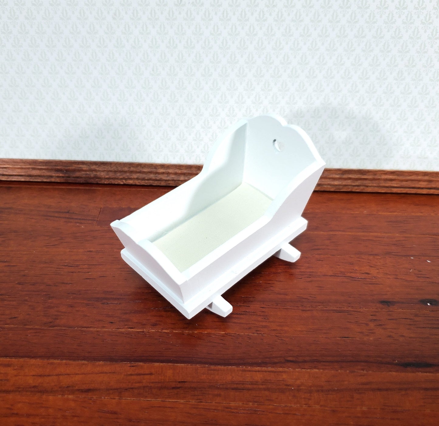 Dollhouse Cradle Small Crib for Nursery White Finish 1:12 Scale Miniature Furniture