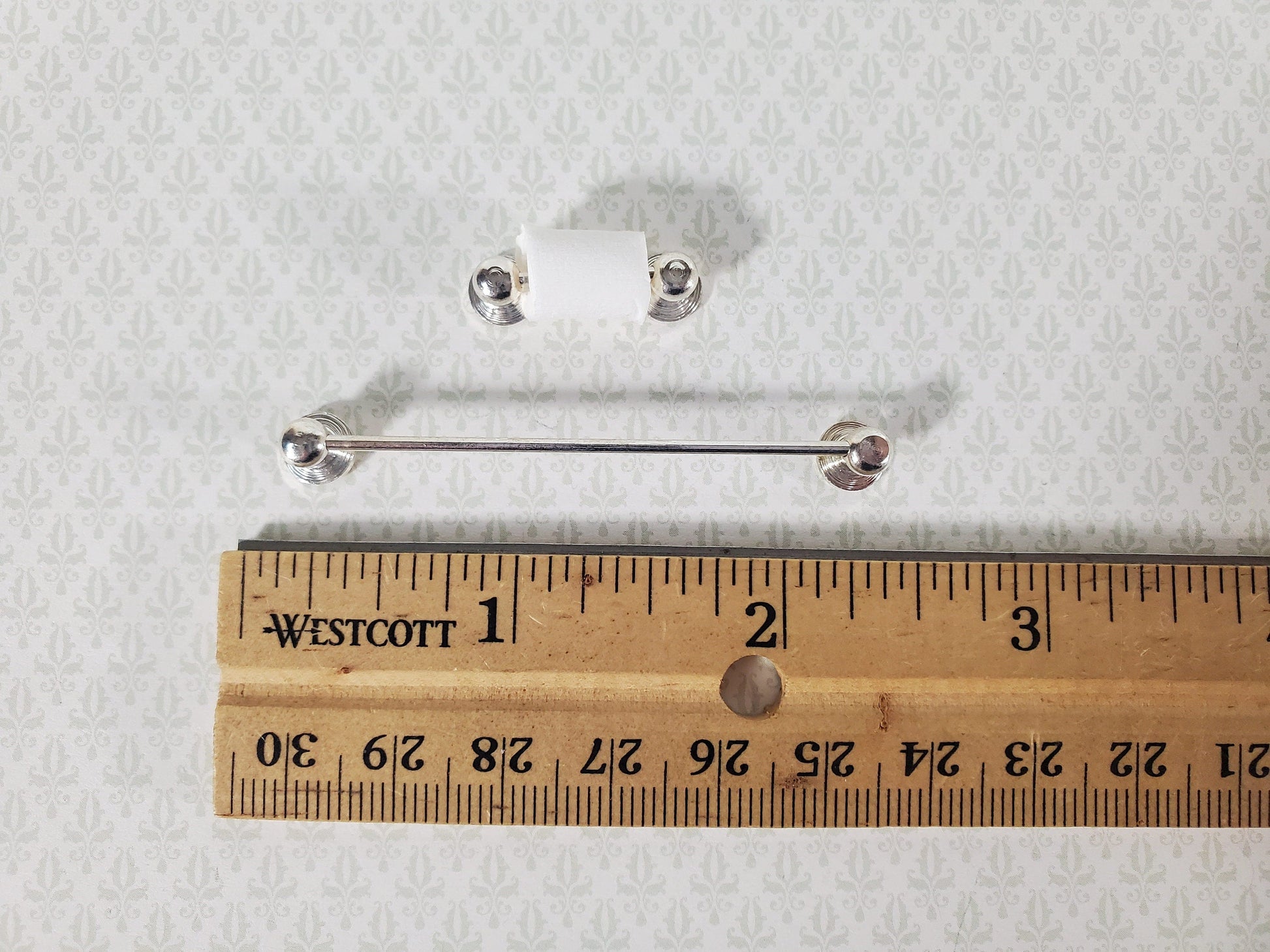 Dollhouse Miniature Towel Rod & Toilet Paper Holder Bathroom 1:12 Scale Silver