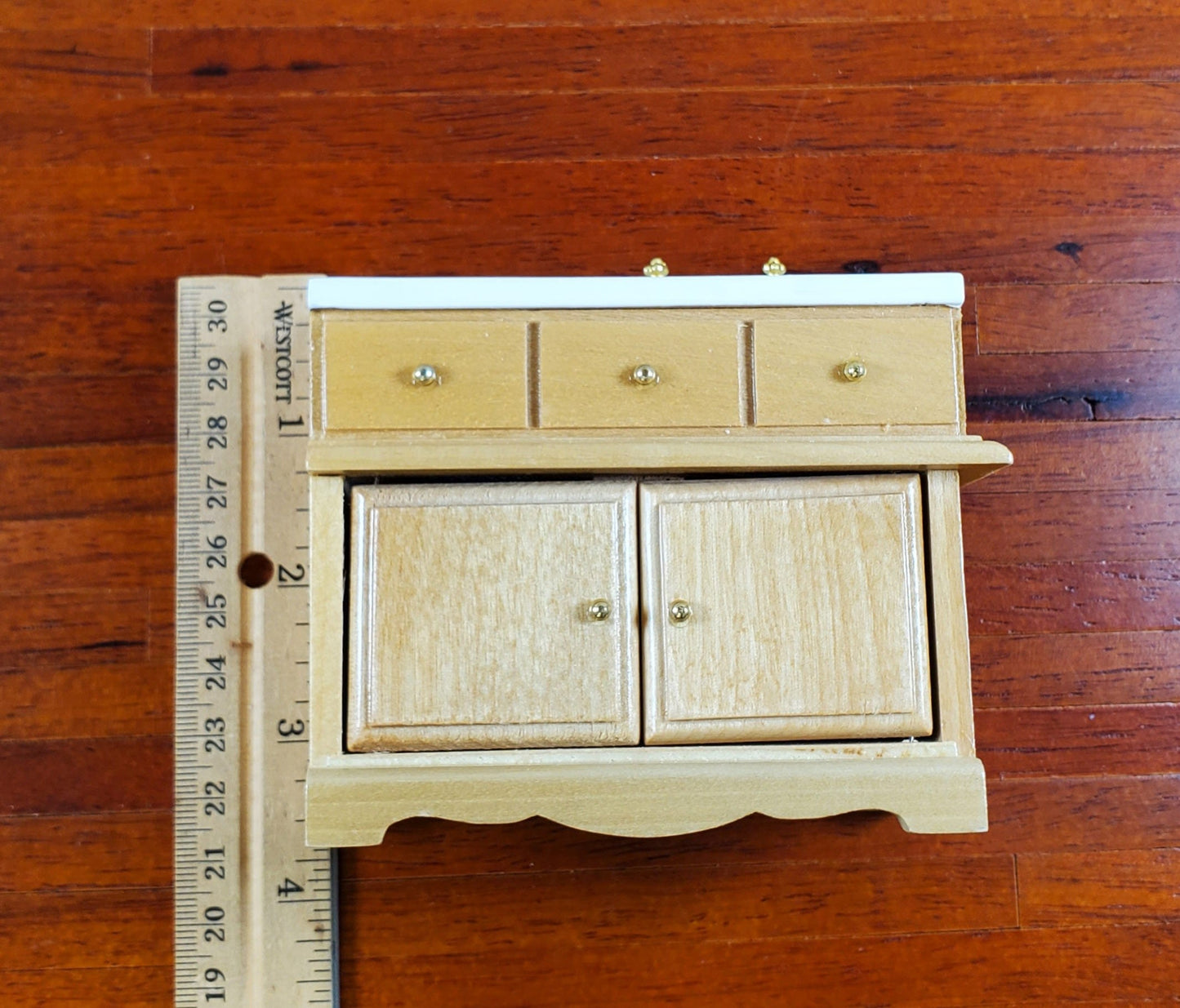 Dollhouse Kitchen Set Sink Fridge Table 1:12 Scale Furniture Light Oak Finish