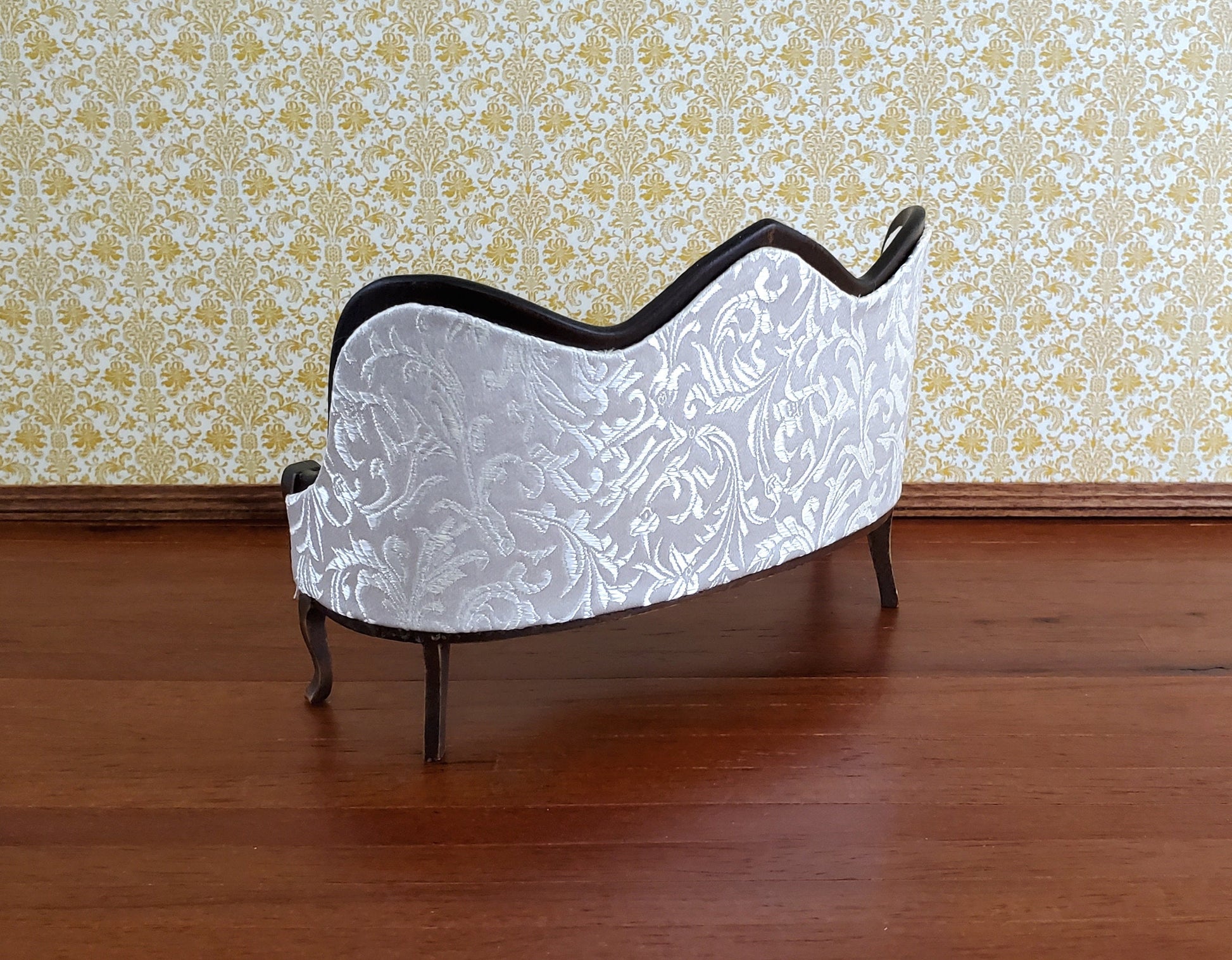 Dollhouse Miniature Victorian Sofa Couch White 1:12 Scale Dark Walnut Finish