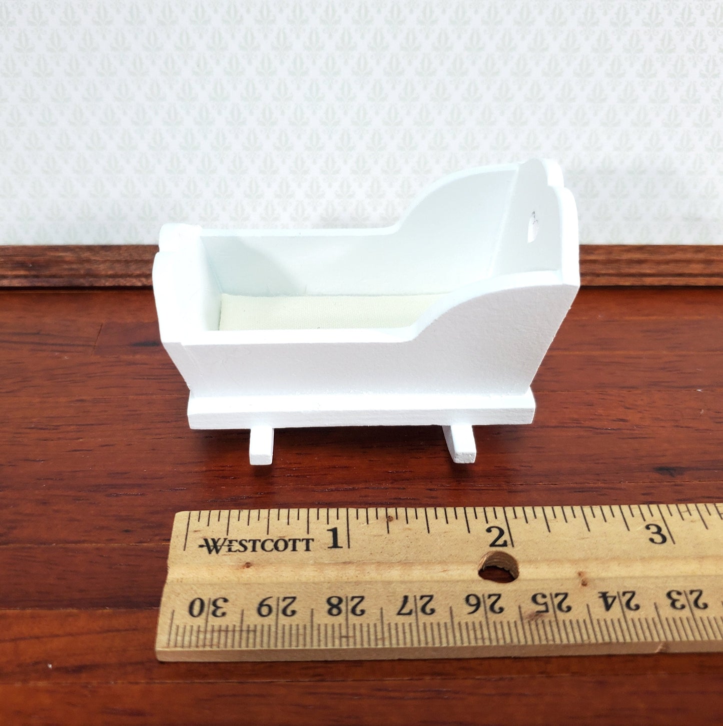 Dollhouse Cradle Small Crib for Nursery White Finish 1:12 Scale Miniature Furniture