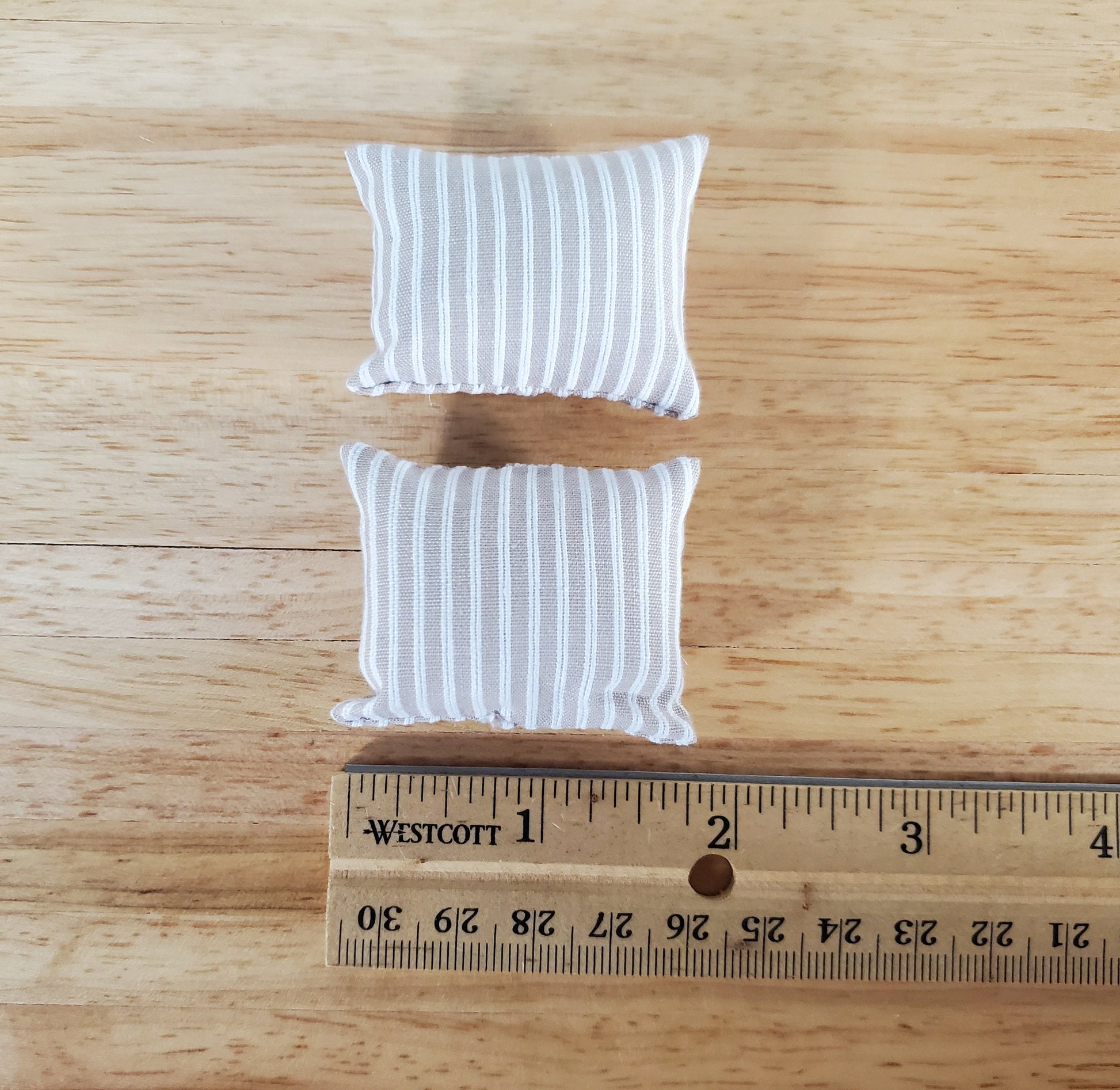 Dollhouse Pillows Beige & White Striped Set of 2 1:12 Scale Miniature